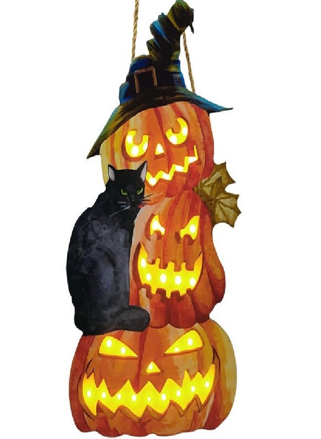 VDKIDKT Halloween Wood Fall Pumpkin Welcome Sign with Light for Thanksgiving Fall Front Door Decoration for Harvest Thanksgiving Autumn Hanging Wall Decor with Light (3 Pumpkins) - Image 1